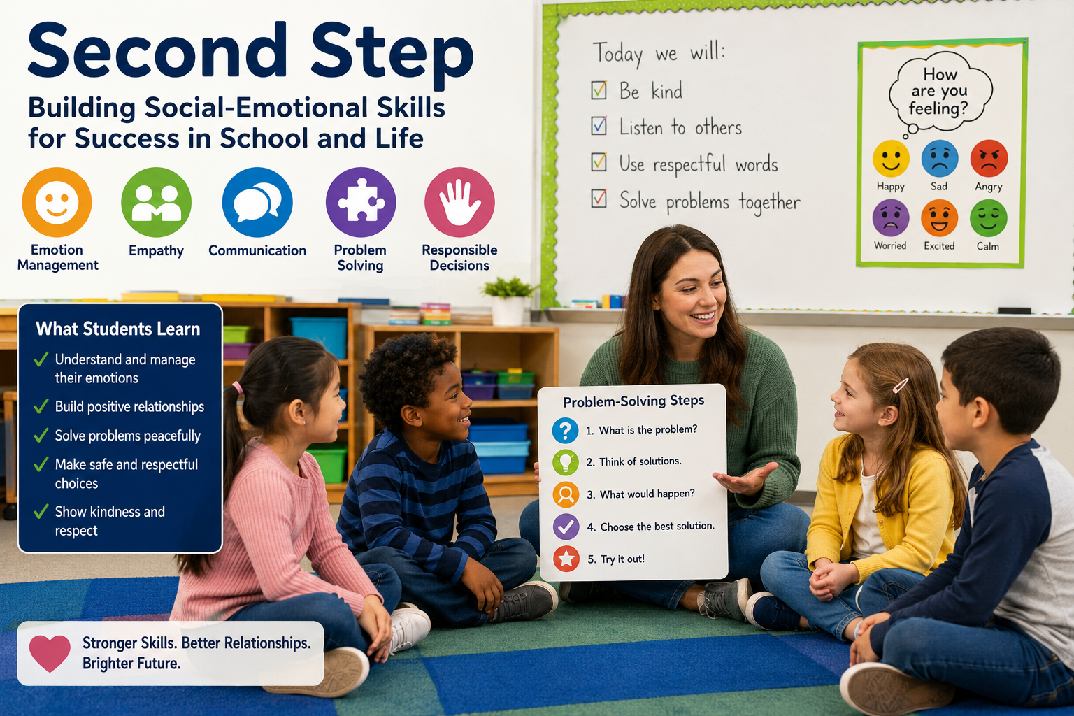 Students learning social emotional skills through a classroom SEL program